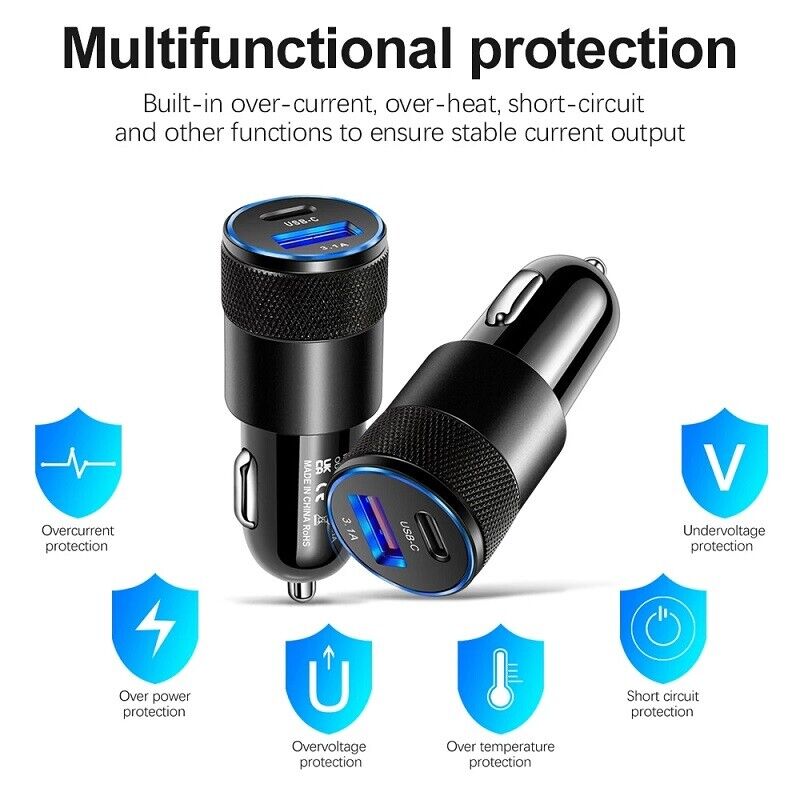 Fast 2-Port USB-C Car Charger for iPhone & Samsung