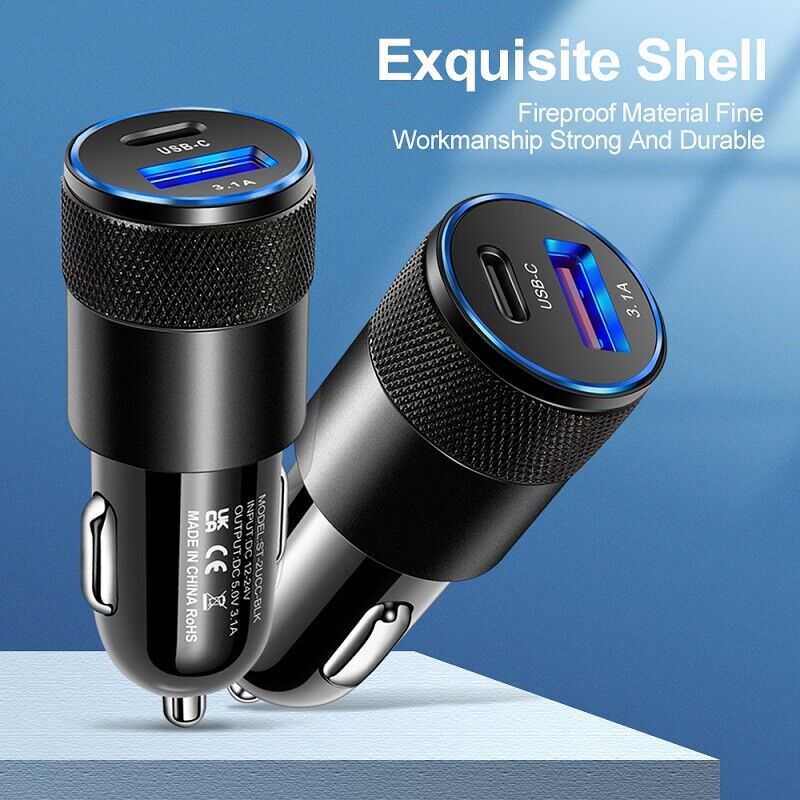 Fast 2-Port USB-C Car Charger for iPhone & Samsung