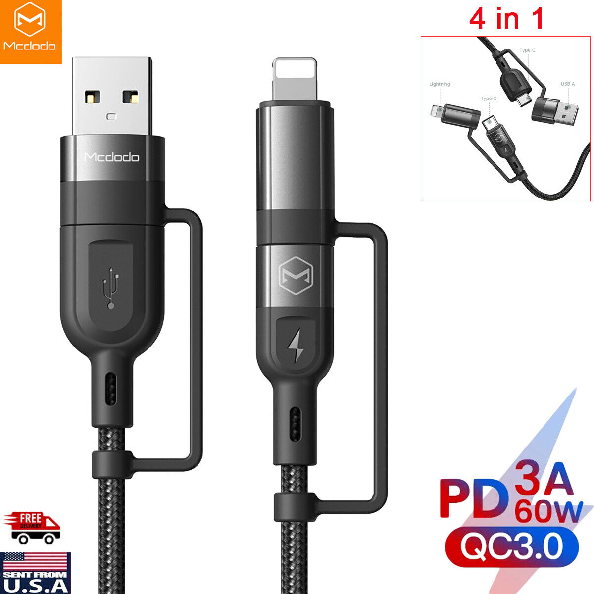 Multi-Fast Charging Cable: USB-C to USB Charger