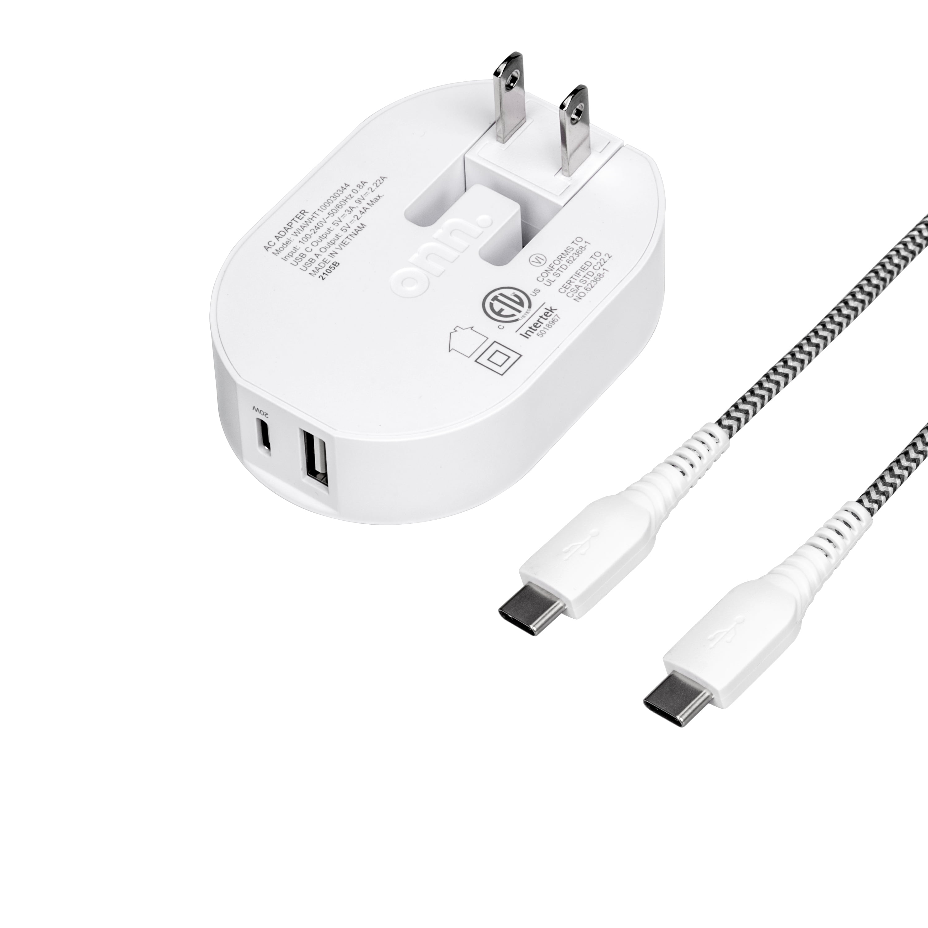 32W Dual-Port Wall Charger with USB-C Cable