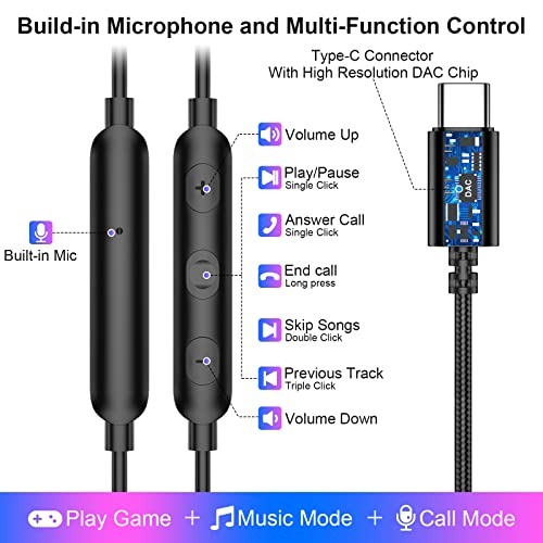 TITACUTE USB-C Earbuds for Samsung, iPhone, OnePlus - Purple/Blue