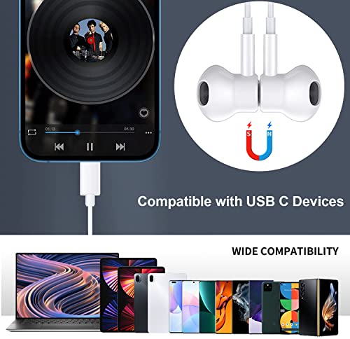 Magnetic USB C Earphones with Mic - compatible with Google Pixel, Huawei, Samsung and iPad Pro