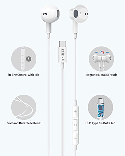 Magnetic USB C Earphones with Mic & Volume Control