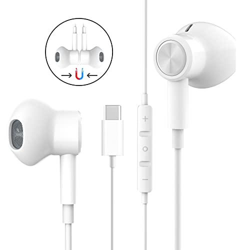 Magnetic USB C Earphones with Mic - compatible with Google Pixel, Huawei, Samsung and iPad Pro