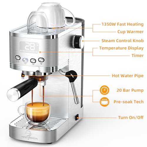 MAttinata Espresso Machine, 20 Espresso Maker with Hot Water Pipe and Commercial Steamer for Americano, Latte and Cappuccino