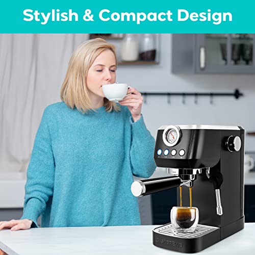 CASABREWS Espresso Coffee Machine With Steamer, 20 Bar Compact Espresso Machine, Stainless Steel Cappuccino and Latte Machine With 43.9 oz Removable Water Tank, Black