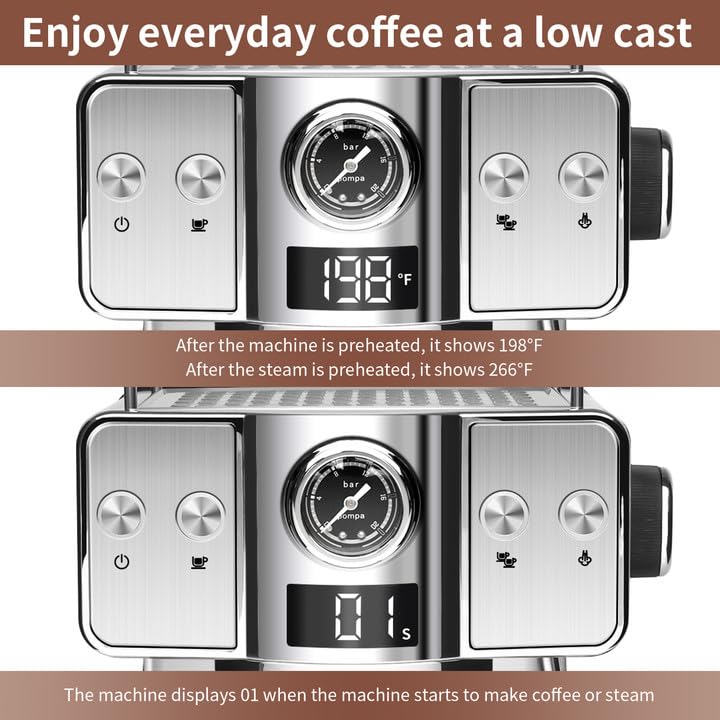 SEEDEEM Espresso Machine,20 Bar Espresso Maker with Milk Frother,Stainless Steel Latte and Cappuccino Machine with 1.8L(60 Fl Oz) Removable Water Tank