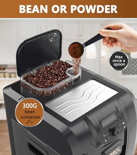 MEROL Automatic Espresso Coffee Machine, 19 Bar Barista Pump Coffee Maker with Grinder and Manual Milk Frother Steam Wand for Cappuccino Latte Macchiato, Black, Pefect Gift