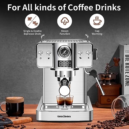 SEEDEEM Espresso Machine,20 Bar Espresso Maker with Milk Frother,Stainless Steel Latte and Cappuccino Machine with 1.8L(60 Fl Oz) Removable Water Tank