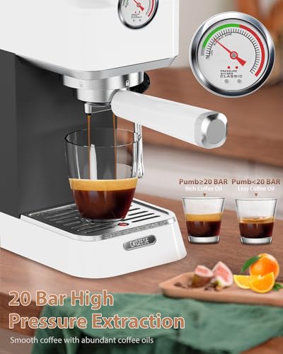 CKOZESE Espresso Machine 20 Bar, Coffee Maker With Milk Frother Steam Wand, Compact Coffee Machine with 42oz Removable Water Tank, Stainless Steel Espresso Maker for Cappuccino, Latte