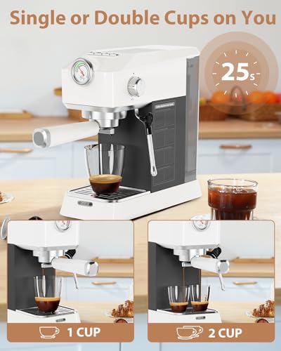 CKOZESE Espresso Machine 20 Bar, Coffee Maker With Milk Frother Steam Wand, Compact Coffee Machine with 42oz Removable Water Tank, Stainless Steel Espresso Maker for Cappuccino, Latte