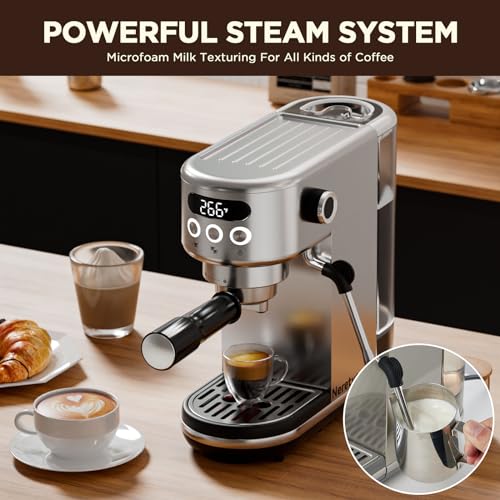Neretva 20 Bar Espresso Machine with Milk Frothing Steam Wand 44oz Detachable Water Tank For Home Barista 1350W Professional Coffee Machine Espresso Latte and Cappuccino Maker