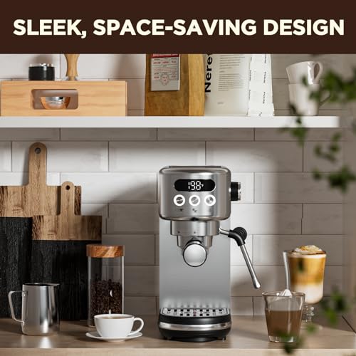 Neretva 20 Bar Espresso Machine with Milk Frothing Steam Wand 44oz Detachable Water Tank For Home Barista 1350W Professional Coffee Machine Espresso Latte and Cappuccino Maker