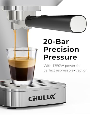 CHULUX Kompatto Espresso Machine 20 Bar with Milk Frother, Stainless Steel Automatic Espresso Coffee Machine for Home Latte & Cappuccino Maker, 40oz Removable Water Tank, 1350W