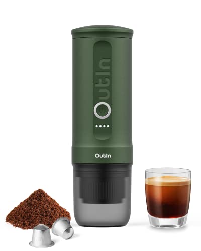 Outin Nano Portable Electric Espresso Machine with 3-4 Min Self-Heating, 20 Bar Mini Small 5V Car Coffee Maker, With NS Capsule & Ground for Camping, Travel, RV, Hiking, Office