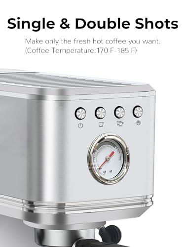 CHULUX Kompatto Espresso Machine 20 Bar with Milk Frother, Stainless Steel Automatic Espresso Coffee Machine for Home Latte & Cappuccino Maker, 40oz Removable Water Tank, 1350W