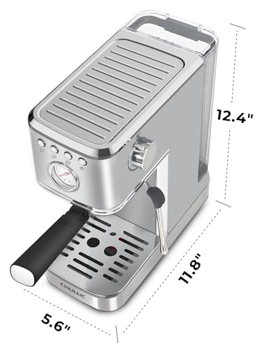 CHULUX Kompatto Espresso Machine 20 Bar with Milk Frother, Stainless Steel Automatic Espresso Coffee Machine for Home Latte & Cappuccino Maker, 40oz Removable Water Tank, 1350W