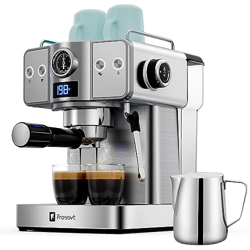 Frossvt Espresso Machine, 20 Bar Espresso Maker with Milk Frother Steam Wand for Latte and Cappuccino, Stainless Steel Coffee machines with 1.8L/60oz Water Tank for home, Sliver Coffee maker