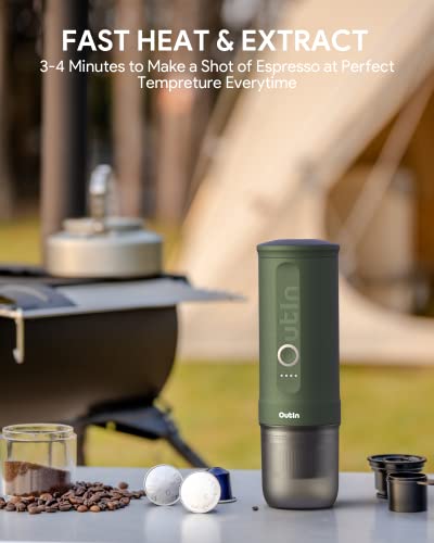 Outin Nano Portable Electric Espresso Machine with 3-4 Min Self-Heating, 20 Bar Mini Small 5V Car Coffee Maker, With NS Capsule & Ground for Camping, Travel, RV, Hiking, Office