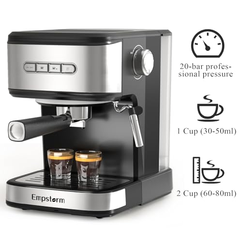 Empstorm 20 Bar Espresso Machine, Cappuccino Machines with Milk Frother Steam Wand, Latte Machine for Home&Barista, 50oz Removable Water Tank, Automatic Shut-off Function (Espresso Machine)
