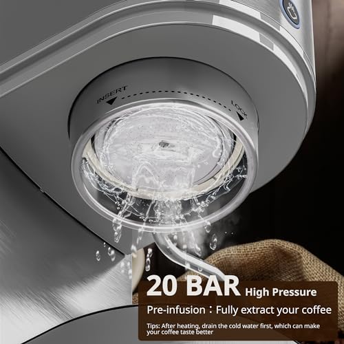 Larinest Espresso Machine with Milk Frother,Stainless Steel Espresso Maker, 20 Bar Espressoe Machine with 41oz Removable Water Tank,Small Espresso Machines for Latte,Cappuccino,1350W