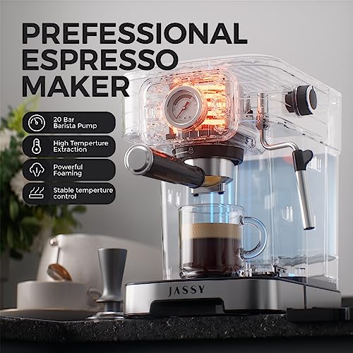 JASSY Espresso Coffee Machine 20 Bar Cappuccino Maker with Milk Frother & Temperature Dial for Barista Brewing for Espresso/Cappuccino/Latte (NEW)