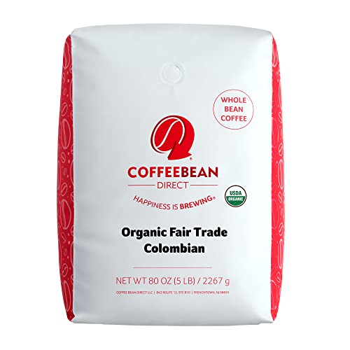 Organic Fair Trade Colombian Whole Bean Coffee, 5lbs