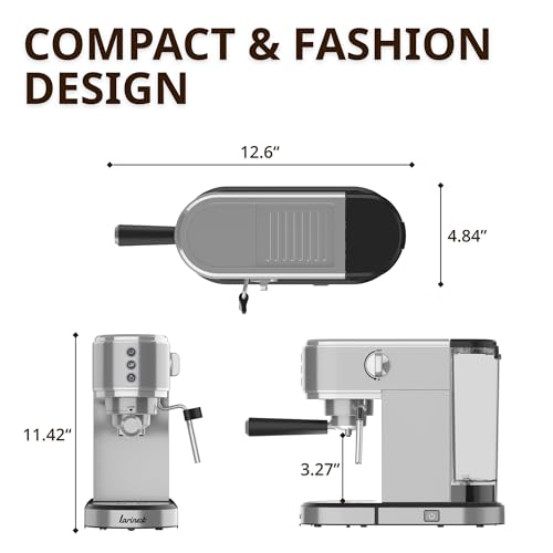 Larinest Espresso Machine with Milk Frother,Stainless Steel Espresso Maker, 20 Bar Espressoe Machine with 41oz Removable Water Tank,Small Espresso Machines for Latte,Cappuccino,1350W