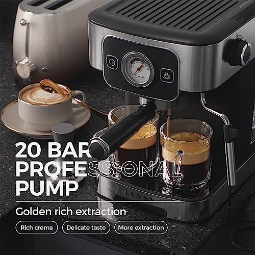 JASSY Espresso Coffee Machine 20 Bar Cappuccino Maker with Milk Frother & Temperature Dial for Barista Brewing for Espresso/Cappuccino/Latte (NEW)