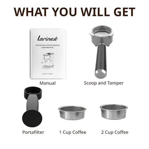 Larinest Espresso Machine with Milk Frother,Stainless Steel Espresso Maker, 20 Bar Espressoe Machine with 41oz Removable Water Tank,Small Espresso Machines for Latte,Cappuccino,1350W