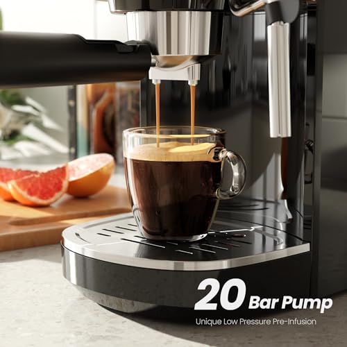 Kismile Espresso Machines for Home, 20-Bar Cappuccino Machines with Milk Frother Steam Wand and Capsule Compatible, Semi-Automatic Espresso Machine with Removable Water Tank(BLACK)