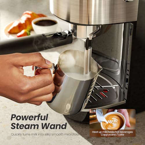 Kismile Espresso Machines for Home, 20-Bar Cappuccino Machines with Milk Frother Steam Wand and Capsule Compatible, Semi-Automatic Espresso Machine with Removable Water Tank(BLACK)