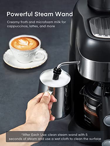 FOHERE Steam Espresso Machine, 3.5 Bar 4 Cup, Professional Compact Espresso and Cappuccino Maker with Milk Frother and Carafe for Coffee, Latte and Mocha