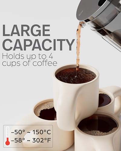 Veken French Press Plunger Coffee Maker Cafetière, Double Wall Heat Resistant Borosilicate Glass Coffee Press,Cold Brew Coffee Pot for Kitchen and Gifts, Dishwasher Safe, Dark Pewter (27 Ounce/800 ml)