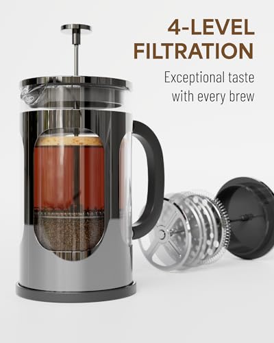 Veken French Press Plunger Coffee Maker Cafetière, Double Wall Heat Resistant Borosilicate Glass Coffee Press,Cold Brew Coffee Pot for Kitchen and Gifts, Dishwasher Safe, Dark Pewter (27 Ounce/800 ml)