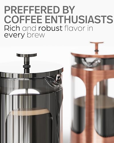 Veken French Press Plunger Coffee Maker Cafetière, Double Wall Heat Resistant Borosilicate Glass Coffee Press,Cold Brew Coffee Pot for Kitchen and Gifts, Dishwasher Safe, Dark Pewter (27 Ounce/800 ml)