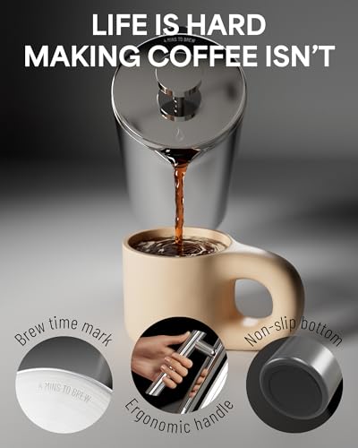 Veken French Press Plunger Coffee Tea Maker 34 Ounce 1 Liter, Double Wall Vacuum Insulated Stainless Steel Coffee Press with 4 Filter Screens for Camping Travel Gifts, Dishwasher Safe, Silver