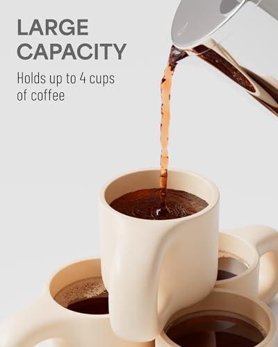 Veken French Press Plunger Coffee Tea Maker 34 Ounce 1 Liter, Double Wall Vacuum Insulated Stainless Steel Coffee Press with 4 Filter Screens for Camping Travel Gifts, Dishwasher Safe, Silver