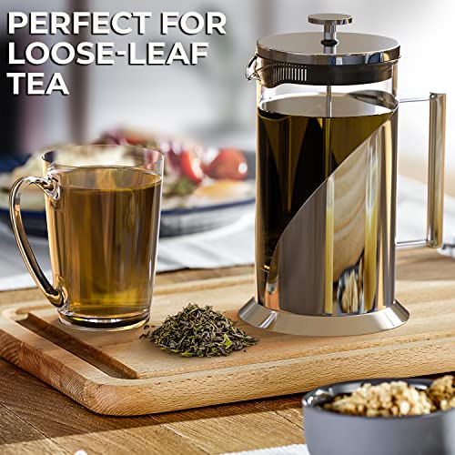 Cafe Du Chateau Stainless Steel French Press Coffee Maker - 34oz Versatile Coffee Press Coffee Maker with 4-Level Filtration, BPA Free, French Press Stainless Steel