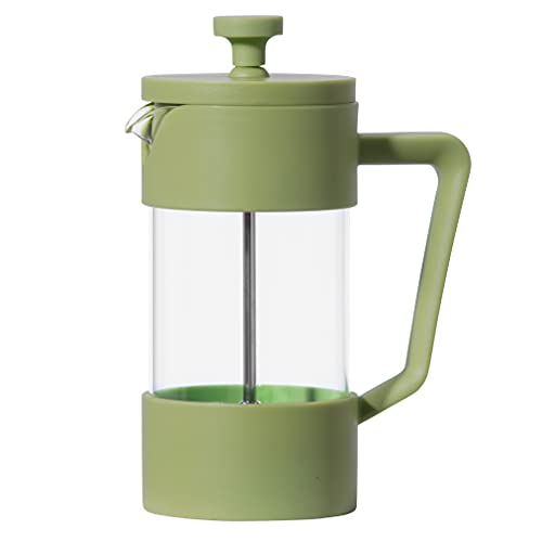 Oggi French Press Coffee Maker (12oz)- Borosilicate Glass, Coffee Press, Single Cup French Press, 3 cup Capacity, Olive