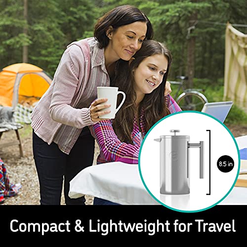 Coffee Gator French Press Coffee Maker - Thermal Insulated Brewer Plus Travel Jar - Large Capacity, Double Wall Stainless Steel - 34oz - Gray