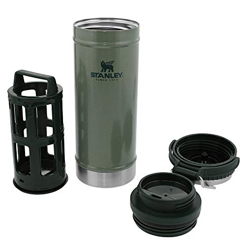 Stanley Travel Mug French Press 16oz with Double Vacuum Insulation, Stainless Steel Coffee Mug, Dishwasher Safe, Hammertone Green