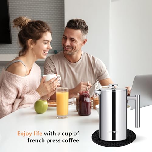 BAZZEFF French Press Coffee Maker 12oz with Double-Insulated Stainless Steel Small Capacity Metal Coffee Press with 3 Layer Filtration System for Ultimate Coffee Tea Brewing in Travel Camping or Home