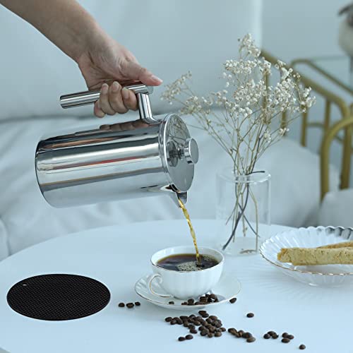 BAZZEFF French Press Coffee Maker 12oz with Double-Insulated Stainless Steel Small Capacity Metal Coffee Press with 3 Layer Filtration System for Ultimate Coffee Tea Brewing in Travel Camping or Home