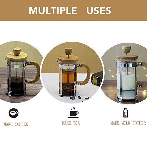 Sivaphe 12 oz French Press Coffee/Tea Maker Single Cup Espresso Press Stainless Steel Filter 0.35L High Borosilicate Carafe Durable Bamboo Handle Small Coffee Maker