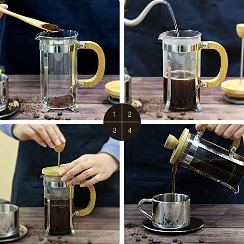 Sivaphe 12 oz French Press Coffee/Tea Maker Single Cup Espresso Press Stainless Steel Filter 0.35L High Borosilicate Carafe Durable Bamboo Handle Small Coffee Maker