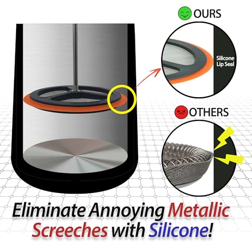 PortableAnd 34oz Double Vacuum Insulation Large Silicone French Press Coffee Maker with Silicone Ring, Stainless Steel, Perfect for Camping, Travel, and At-Home Use (Matte Black)