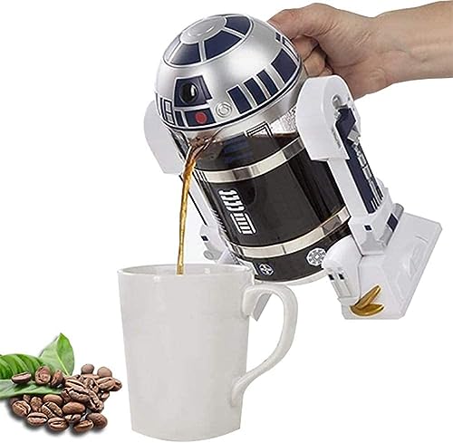 TEENKON French Press Insulated 304 Stainless Steel Coffee Maker, 32 Oz Robot R2D2 Hand Home Coffee Presser, with Filter Screen for Brew Coffee and Tea (White)