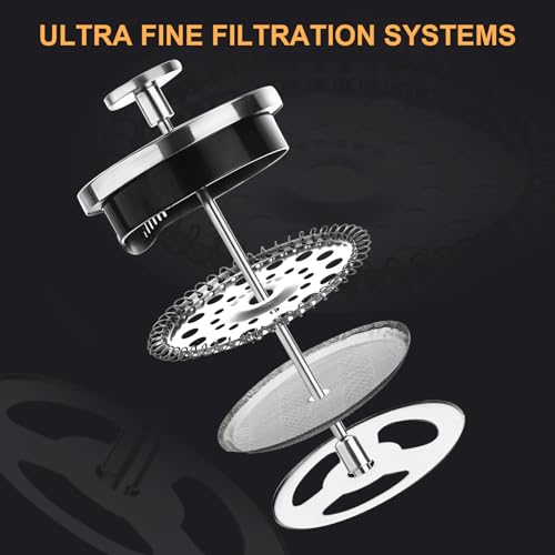 PARACITY French Press Coffee Maker, Mini Coffee Press of 18/8 Stainless Steel Filter and Heat Resistant Glass, Portable Cold Brew Coffee Maker 12OZ for Travel& Home Gift, BPA Free (Silver)