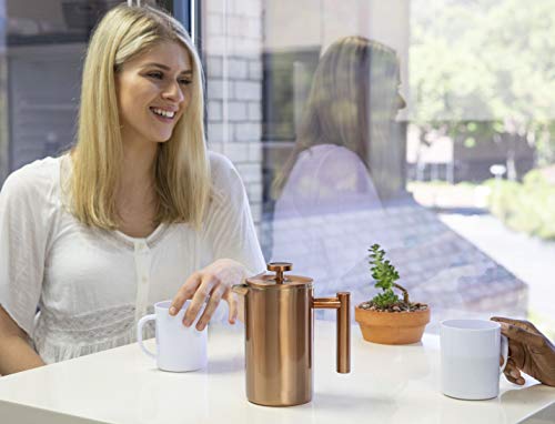 MIRA 20 oz Stainless Steel French Press Coffee Maker | Double Walled Insulated Coffee & Tea Brewer Pot & Maker | Keeps Brewed Coffee or Tea Hot | 600 ml | Pearl Blue